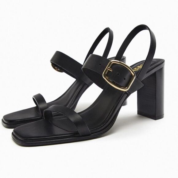 ZARA HEELED LEATHER SANDALS WITH BUCKLE - Picture 1 of 10